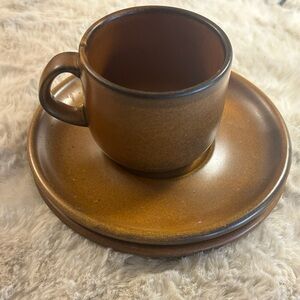 Waechtersbach Western Germany 1 Cups And 2 Saucers. Brown